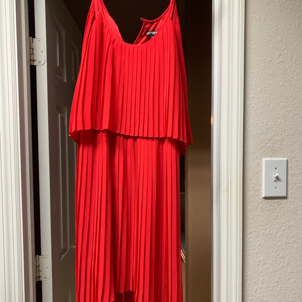 Express Beautiful Red Pleated High/Low Dress